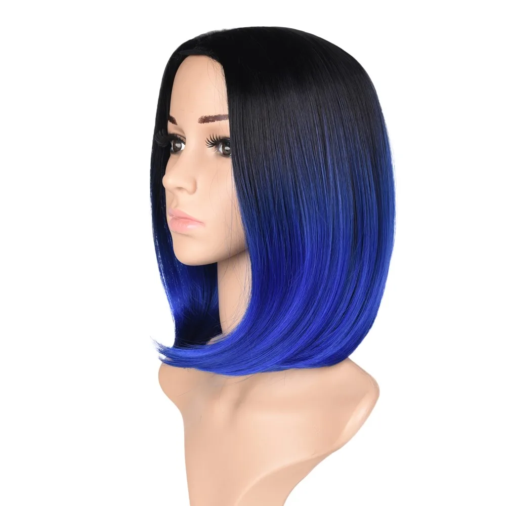 Feilimei короткий прямой боб парик 160 г Афро-американский синтетический синий серый блондин черный фиолетовый Омбре цветные Косплей парики