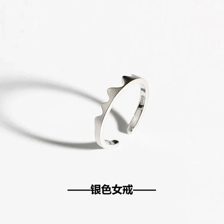 S925 Sterling Silver Couple Ring Fashion Simple Geometric Heartbeat Black &White Color Men Women Open Ring Wholesale
