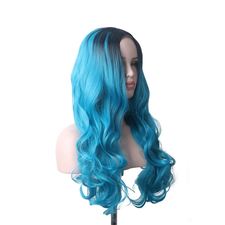 WoodFestival длинные волнистые ombre черный синий косплей парик термостойкие синтетические парики для женщин