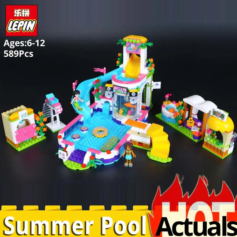 

lepin friends 01013 girls toys Heartlake Summer Pool Model Toy DIY legoinglys 41313 educational toys building blocks Bricks gift