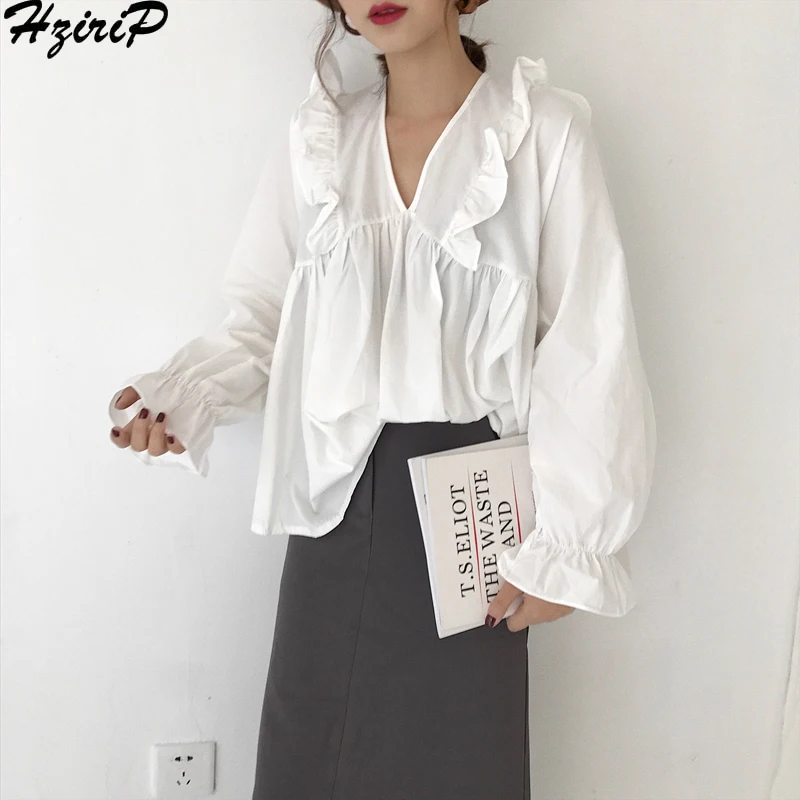 

Hzirip Korean 2019 Spring Autumn Loose Casual Blouse Solid Female Tops Sweet Fresh Vintage High Quality Fashion Preppy Style