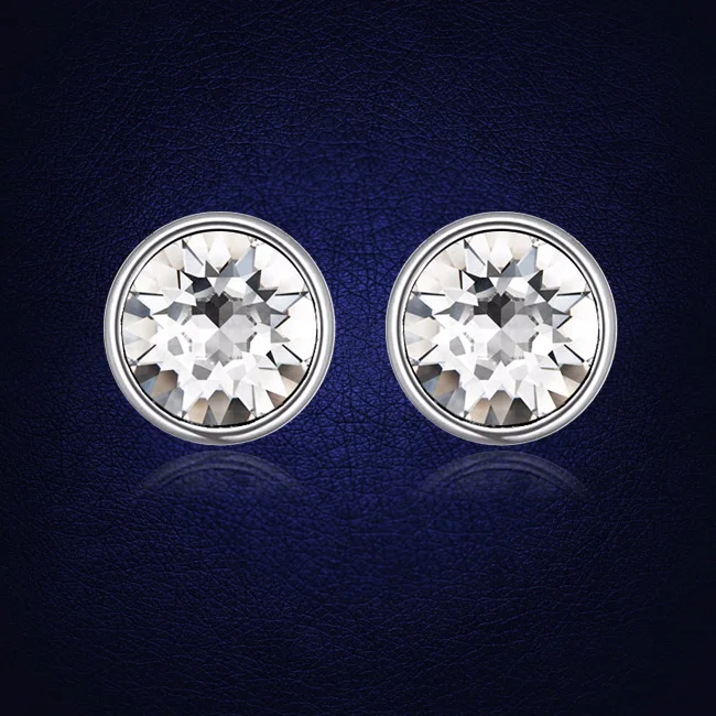 Серьги женские круглые серебристые с кристаллами Сваровски 7 мм|earrings for women|designer