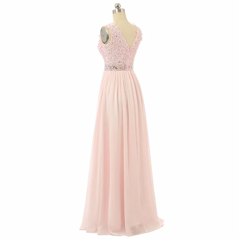 Розовые вечерние платья А-силуэта с v-образным вырезом из шифона с аппликацией из бисера, Элегантное длинное вечернее платье, платье для выпускного вечера