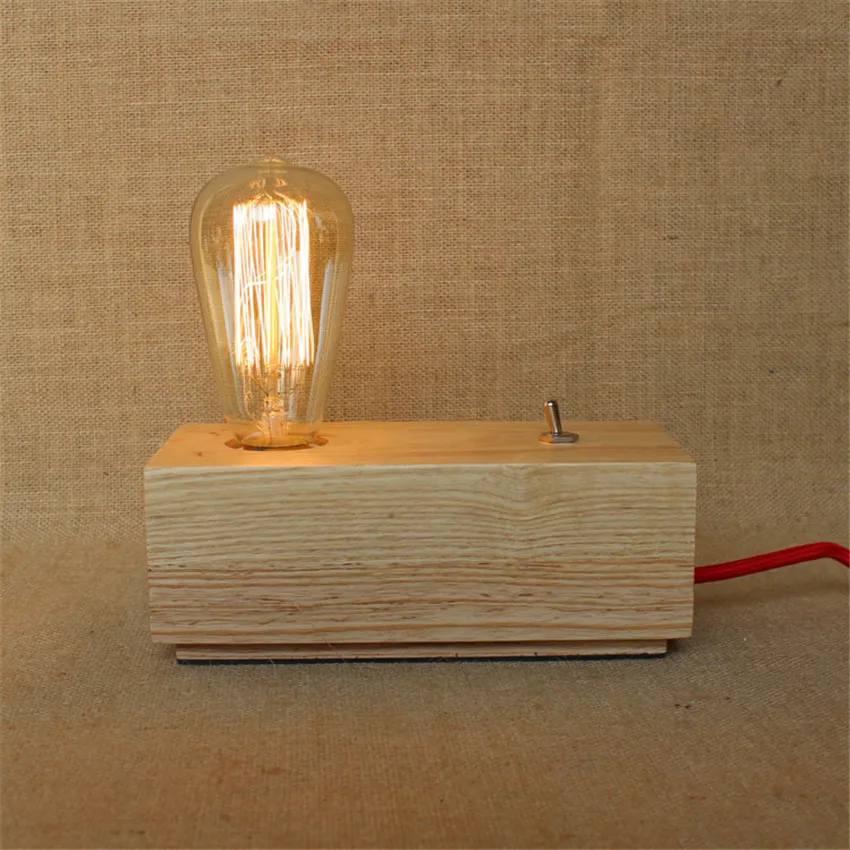

Vintage Brief wooden Table lamp,Modern Bedroom bedside edison Table Lights Deco Night lamp reading lamp for home lighting