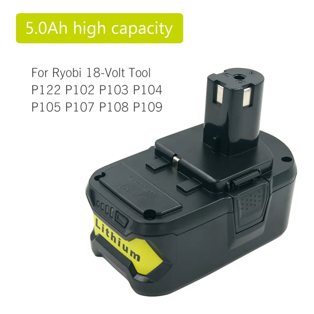 2 упаковки 18 в 5.0Ah литиевая аккумуляторная батарея для Ryobi RB18L40 RB18L50 один плюс Электроинструмент дрель батареи