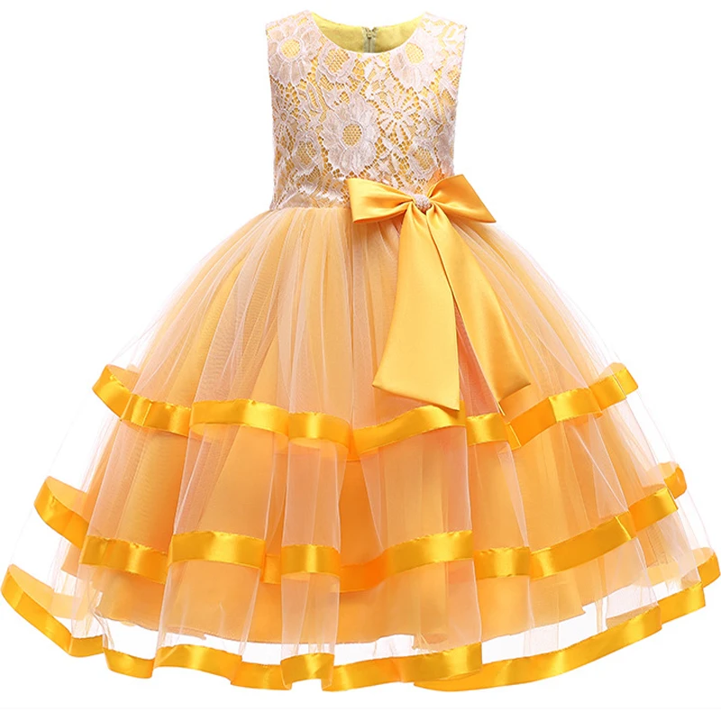 Платье с цветочным рисунком для маленьких девочек; Рождественский костюм; vestidos; платья принцессы с цветочным рисунком для девочек; бальное платье; элегантное праздничное платье; одежда для детей - Цвет: Yellow