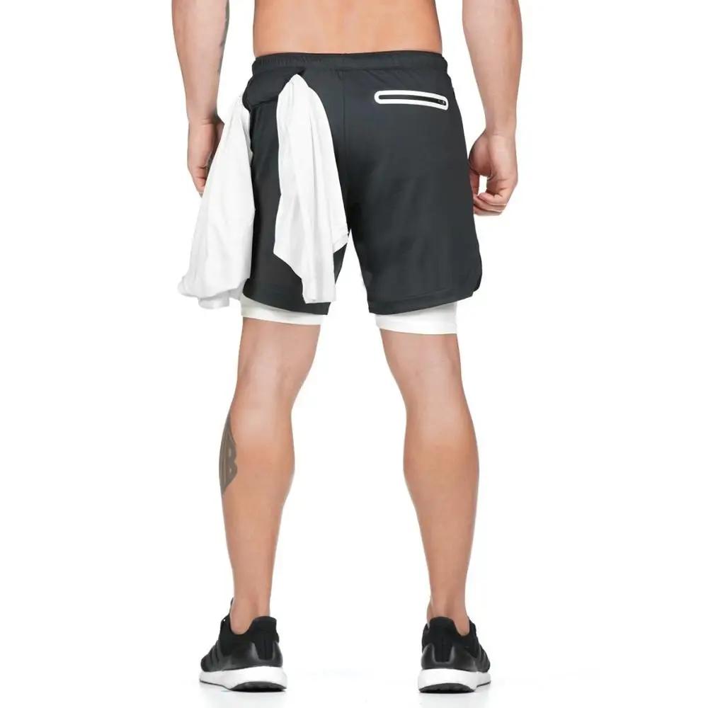 MUSCULARITY мужские 2 в 1 двухслойные шорты мужские s Фитнес Бодибилдинг дышащие быстросохнущие Короткие тренажерные залы повседневные шорты для бега - Цвет: black