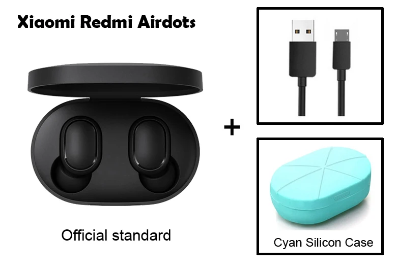 В Xiaomi Redmi Airdots Bluetooth 5,0 TWS беспроводные Bluetooth наушники стерео бас с микрофоном наушники - Цвет: Add Cable Cyan Case