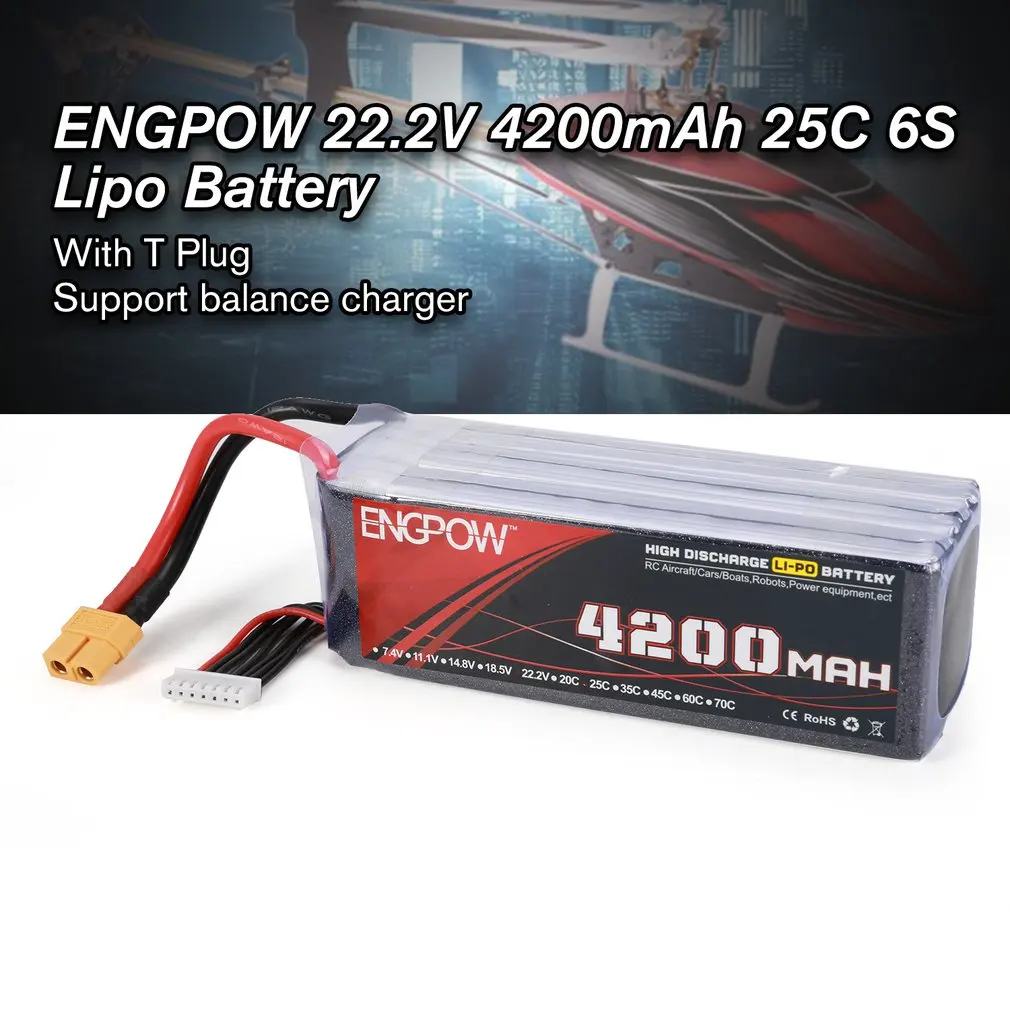 

18.5V/22.2V 5200mAh 60C 6S 1P Power Lipo Battery XT60 Plug Rechargeable for RC Racing Drone Quadcopter Helicopter Airplane