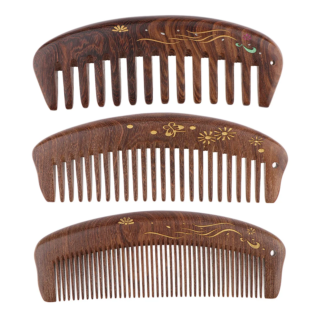 MagiDeal Handmade Polish Natural Sandalwood Comb Scalp Massage Detangling Hair Brush Beard Mustache Grooming Brush Comb