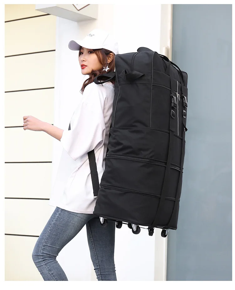 Large-capacity Portable Travel Bag Rolling Luggage Can Expand Aviation Checked Bag Mobile Rolling Backpack Oxford Cloth Bag