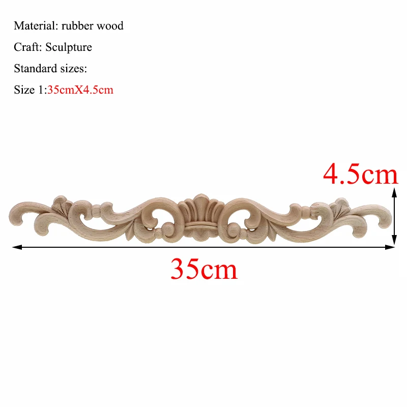 Прямоугольная резьба из натурального дерева аппликации для мебельного шкафа неокрашенные деревянные молдинги наклейка Винтажные Украшения Аксессуары - Цвет: 35cmX4.5cm