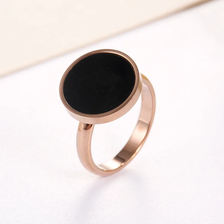 

Vintage Wedding/Engagement/Party Ring for Women Minimalist Rose Gold Color Round Acrylic Stone Stainless Steel Rings Jewlery