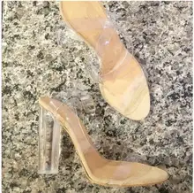 Kunststoff Klar Kim Kardashia 2016 Reales Bild Frauen Sandalen Transparent Platz Heels Schliesse armband Günstige Modest PVC Damen Schuhe