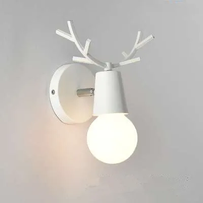 Настенный светильник в скандинавском стиле, деревянный светодиодный настенный светильник с головой оленя для спальни, детской комнаты, бра для коридора, прихожей, прикроватный светильник, светильник, светильники - Цвет абажура: white without bulb