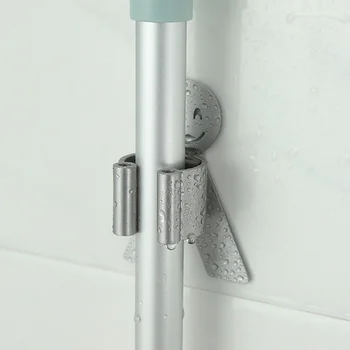 

1 PC Smile Face Mop Broom Holder Rack Punch Free Wall Mounted Storage Rack Clip Wall Holder Kitchen Bathroom Storage Product