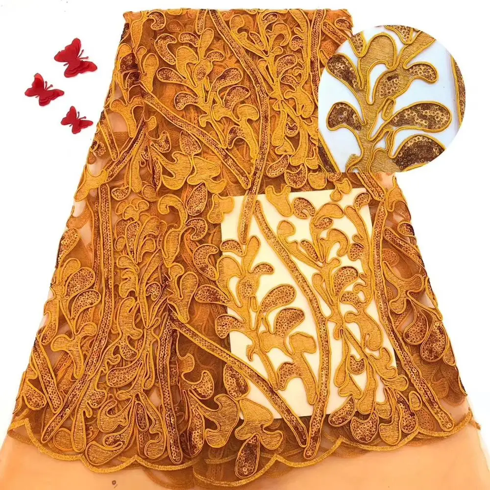 Orange African sequins lace fabrics 2019 high quality french net embroidery sequence Swiss tulle cord Nigerian laces fabric | Дом и сад