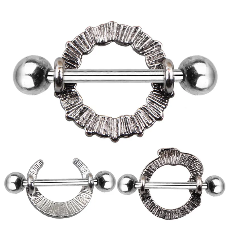 1 Pcs Body Jewelry Snake Moon Shaped Stainless Steel Piercing Fashion Pierced Clip On Fake Nipple Ring