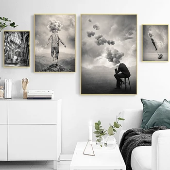 

Canvas Painting Black And White Balloon Figure Spray Art Poster And Prints Pictures For living Room Scandinavian Wall Murals