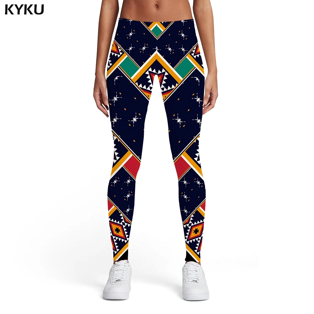 KYKU Brand World Map Leggings Women Geometric Printed pants Graffiti Sport Yellow Trousers Vintage Ladies Womens Leggings Pants tiktok leggings Leggings