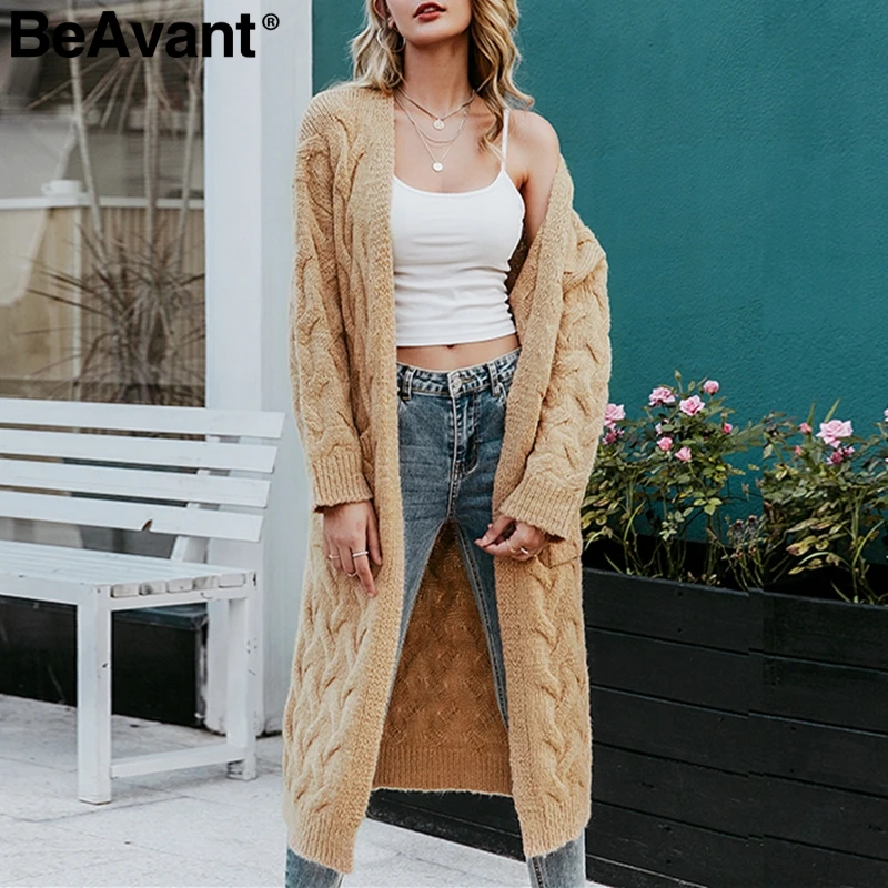 BeAvant зимний мохер длинный кардиган вязаный свитер женский рукав джемпер