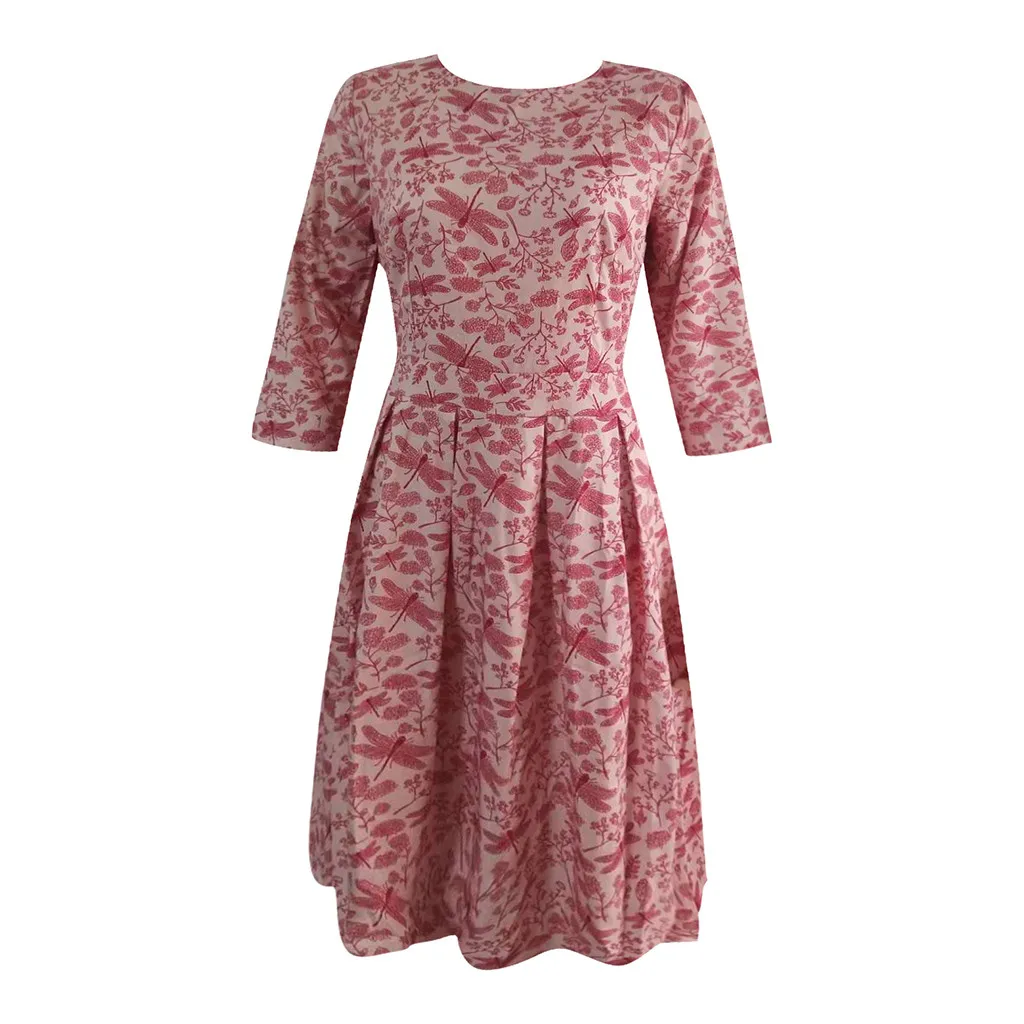 Ostrich, женское элегантное винтажное платье трапециевидной формы с принтом, вечерние платья, цветочный принт, розовое темпераментное платье для женщин