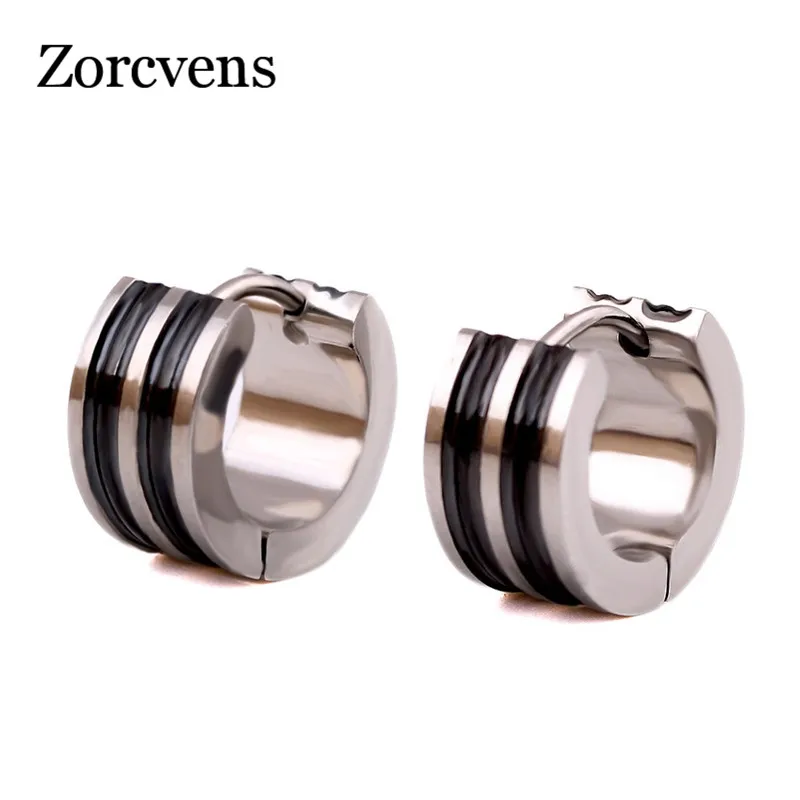 

ZORCVENS Classic Stud Earrings 316L Stainless Steel Small Circle Stud Earrings For Men Black Silver Color Strip Pattern Earrings
