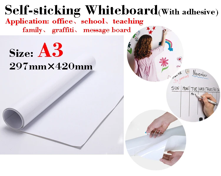 Самоклеющаяся белая доска для сообщений, белая доска для высыхания, школьные памятные доски, детское Рисование граффити, размер A3