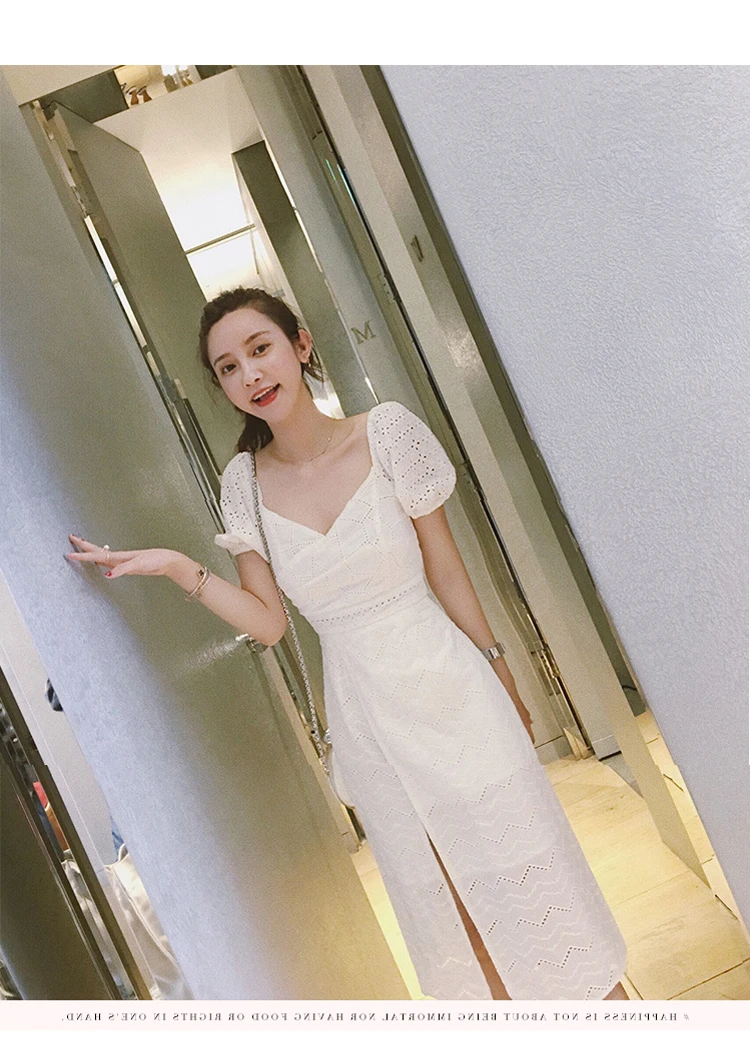 RUGOD новое летнее женское белое кружевное сексуальное платье с v-образным вырезом и короткими пышными рукавами, туника Vestidos, стильное платье