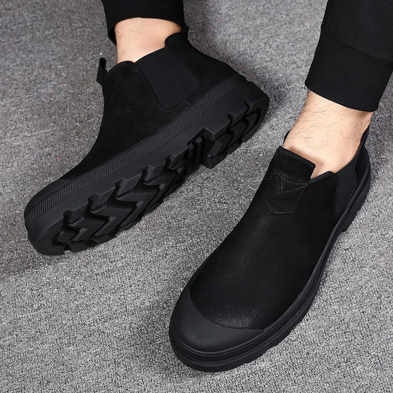 Chelsea À Couro Homens Heinrich Moda black Genuíno Novos Outono Sapatos 2018 plush Botas Black Buty Feitos Inverno Da De Primavera Mão Tornozelo 7xBBq6ng8