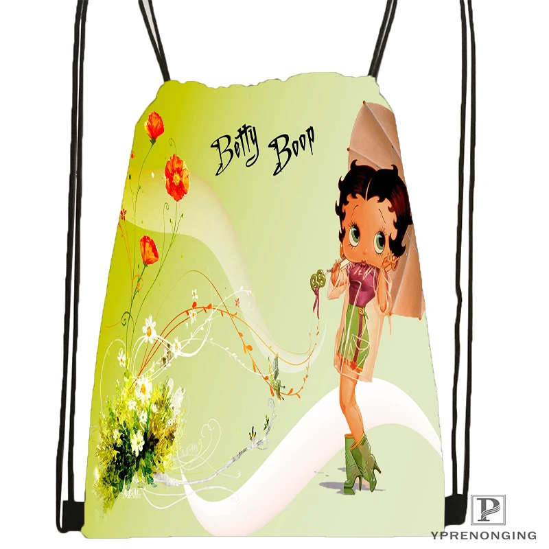 На заказ Betty Boop Drawstring рюкзак сумка милый рюкзак дети ранец(черная спинка) 31x40 см#180531-04-07