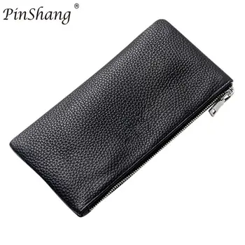 

PinShang Men Leather Rectangle Wallet Soft Wear Resistance Retro Handbag Christmas Gift for men clutch business Male Wallet ZK35