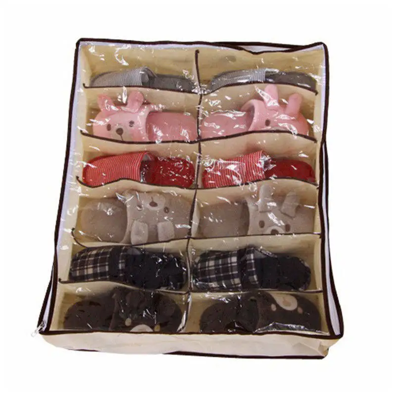 

Shoes Box 12 Pocket Under Bed Foldable Shoe Container Storage Organizer Holder