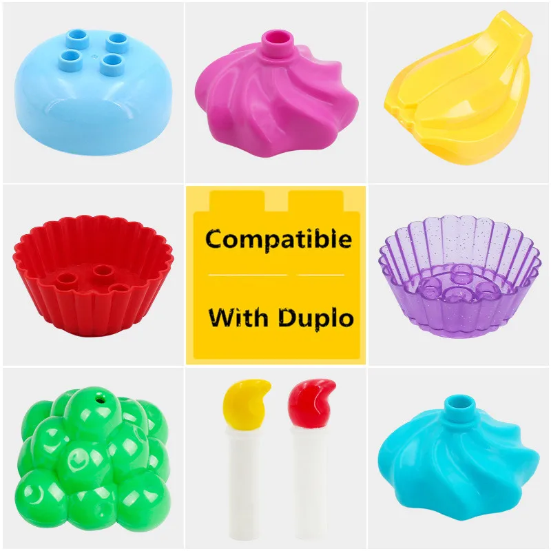 

Big Size Diy Building Blocks Cake Ice Cream Candle Birthday Accessories Compatible with Duploed Bricks Toys for Children Gift