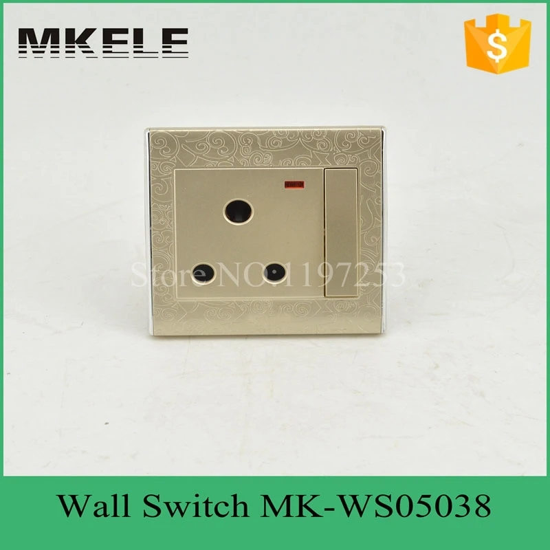 

MK-WS05038 free shipping new PC flame retardant material 15A 1Gang 3 pin Switched With Neon,electrical wall socket