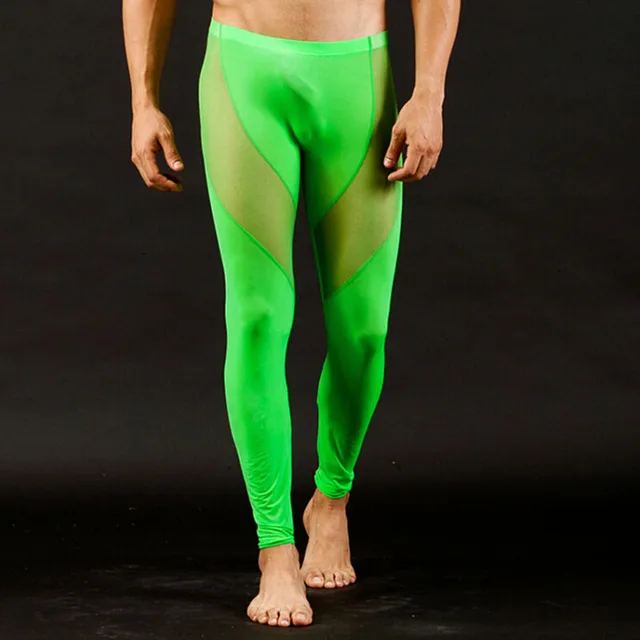 thumbnail image 2 of Mens 2 In 1 See Thru Mesh Shiny Neon Yellow Spandex Compression Shorts 2 of 11