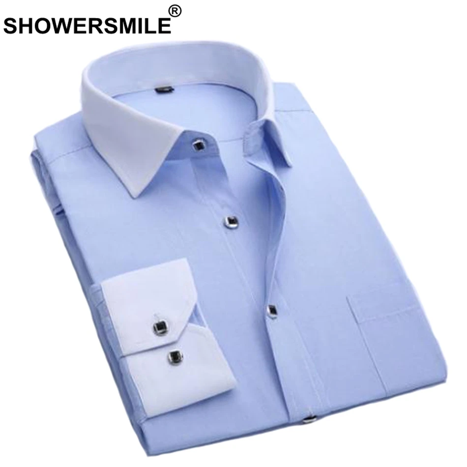 

SHOWERSMILE Brand Business Formal Shirt Men Cotton Regular Fit Dress Shirt Male Long Sleeve Office Wear Social Shirt New Fashion