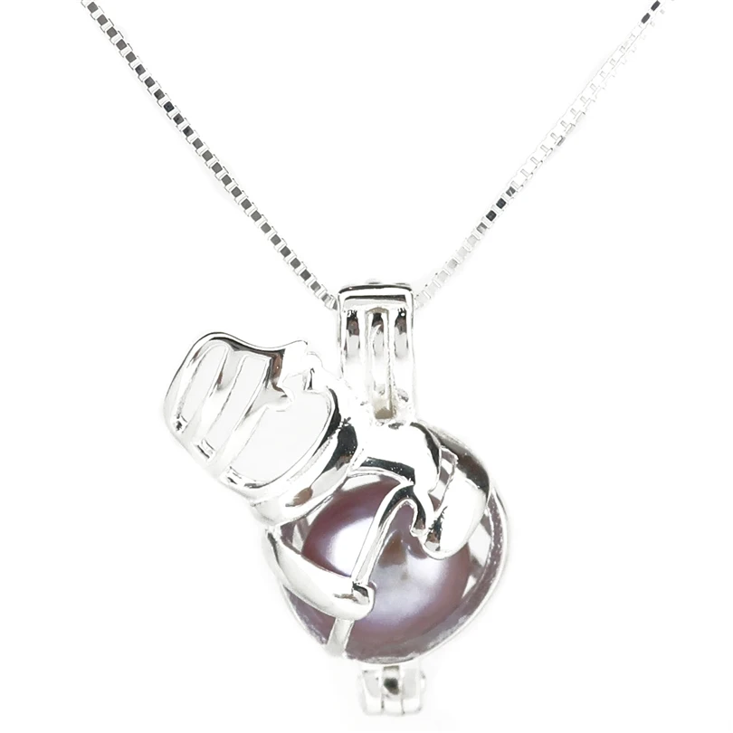 

925 Sterling Silver Pick a Pearl Cage Slant Snowman Hollow Beauty Locket Pendant Necklace-Lady Gift K1043