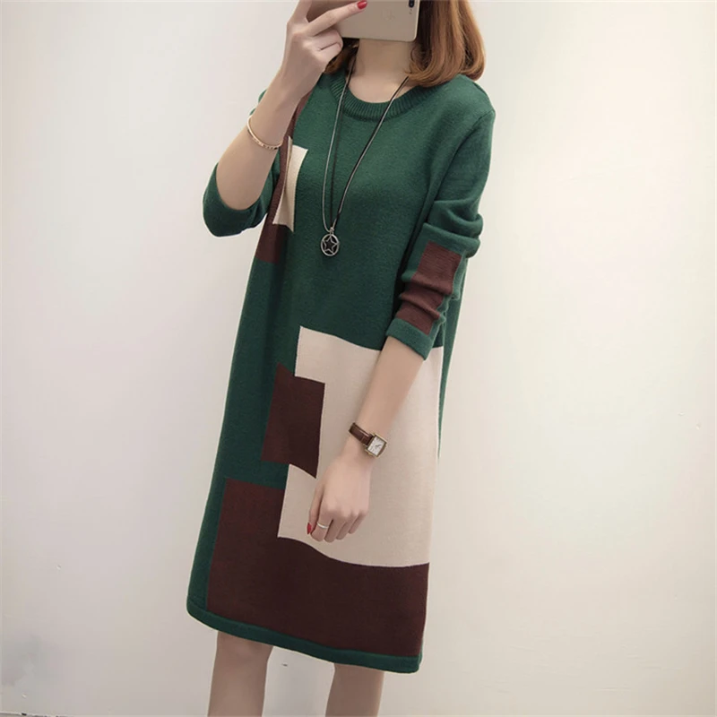 Online 2019 frühling Frauen Neue Pullover Mode Basis Pullover Herbst Medium Lange Absatz Lose Große Größe 4XL Damen Strickwaren Vs343