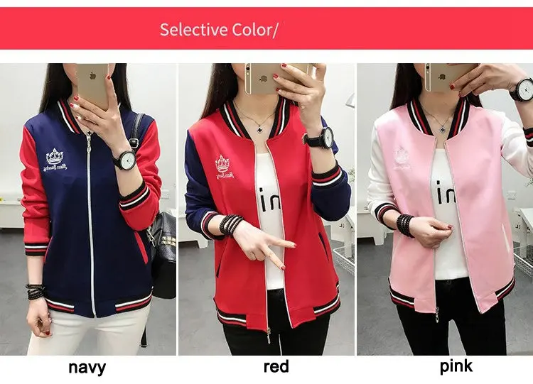 2019 Women's Patchwork Jacket Coat Female Basic Jackets Autumn Long Sleeve Baseball Jackets Plus Size Embroidery Chaquetas Mujer (1)