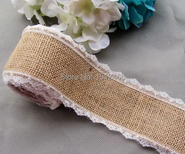 

5m/lot Lace Edge Natural Hessian Burlap Ribbon Vintage Rusitc Wedding Gift Wrapping 6.5cm Wide FG16-5