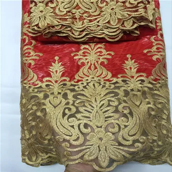 

2018 New Design RED Color African Bazin Riche Fabric 5Yards+2Yards High Quality Bazin Riche Getzner With Beads For Wedding Dress