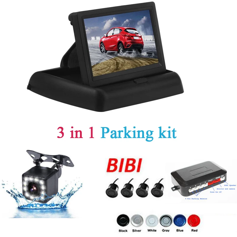 

2018 Original Car Parking Sensors 4 Buzzers Car Rear view camera Reverse Back Car 4.3 inch LCD Monitor Mirror Auto Accessories