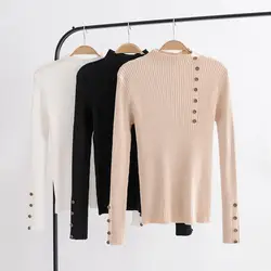 Женский свитер-Новый 2019 европейский и американский стиль женский однотонный Высокий воротник нерегулярный Женский вязаный свитер