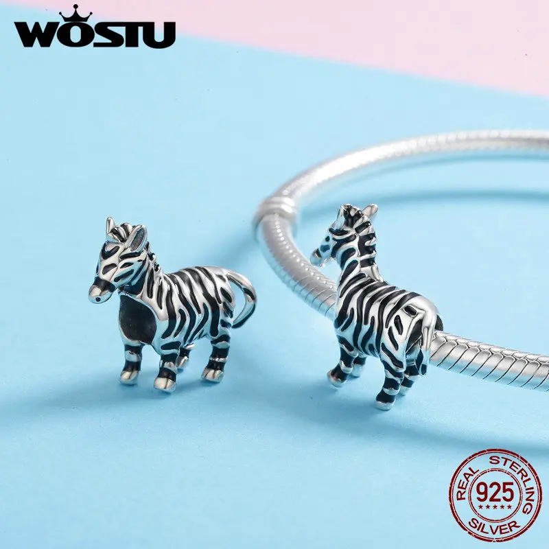 WOSTU дизайн, настоящий 925 пробы, серебро, Зебра, лошадь, животное, бусины, подходят к оригинальному браслету, для женщин, модное ювелирное изделие, подарок, FIC550