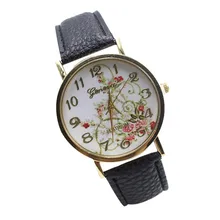 Relojes Mujer 2017 Vintage Flowers Stripes Dots Watch Women PU Leather wristwatch casual dress watch Ladies Watch Dropp shipping