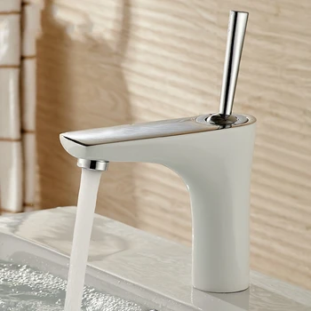 

Modern White Paint Style Sitting Basin Faucet Polished Chrome Unleaded 58#Brass Kitchen Faucet Cold And Hot Water Tap ge3