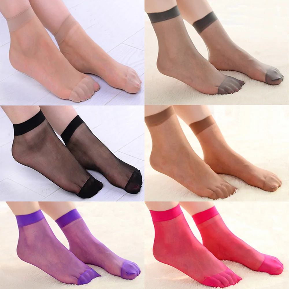 

10 Pairs Women Solid Ultra-Thin Elastic Transparent Short Ankle Socks WOMJL0027