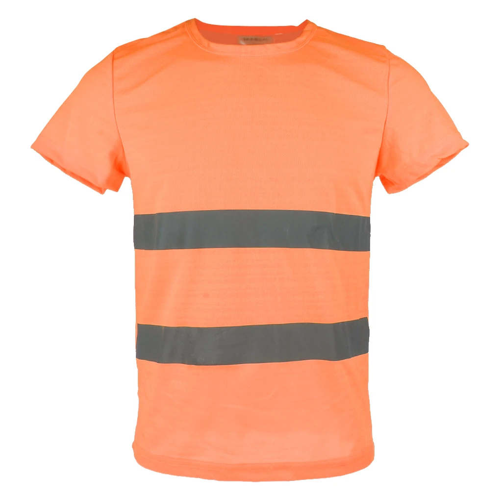 Round Neck Safety Clothing Reflective High Visibility Workwear Short Sleeve Fluorescent for Men with Reflective Tape Quick Dry