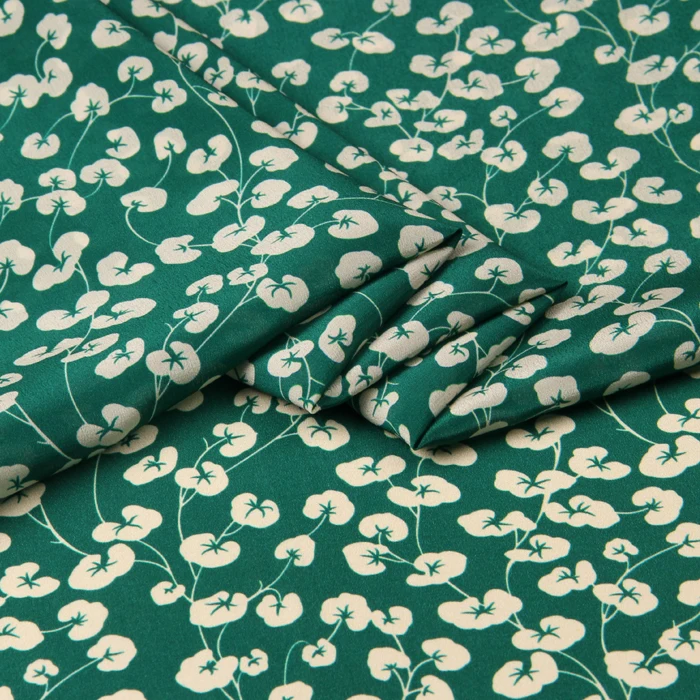 Зеленый цветочный 100% чистый шелк крепдешин ткани ремесла швейные платье